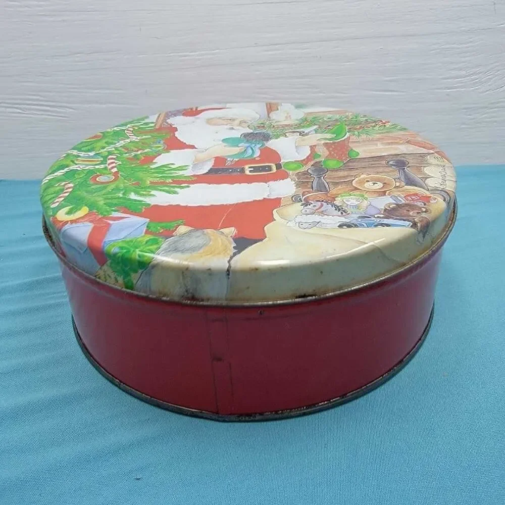 Vintage Santa Claus Christmas Cookie Tin Round 7